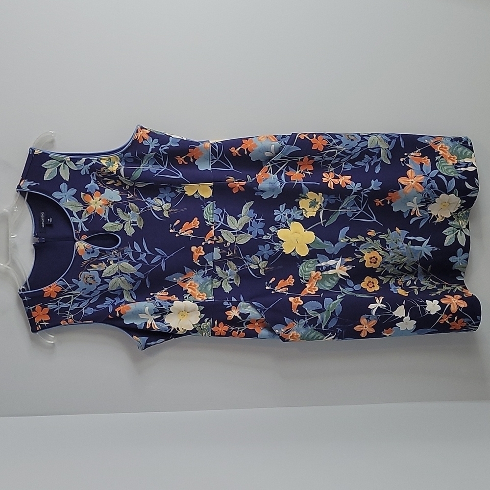 Lands' End Blue Floral Juniper Botanical Pockets Keyhole Sheath Dress Size 14